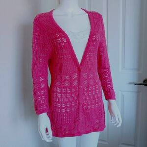 Christopher&Banks® Pink Crochet V-neck 5 Button Cardigan SzPL EUC